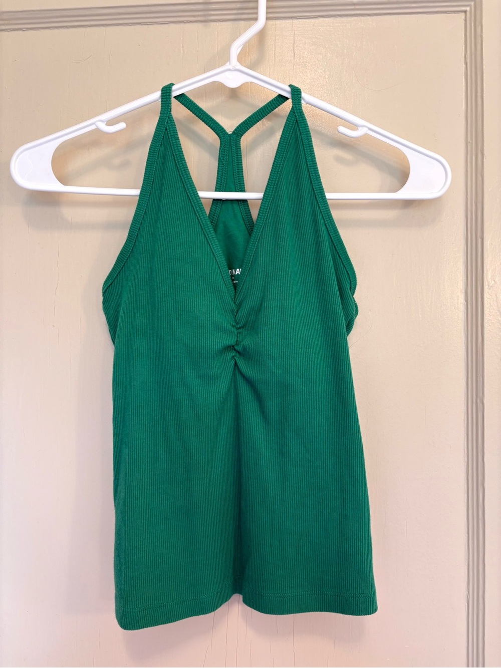Green Ribbed V-Neck Tank Top with Strappy Back